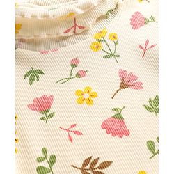 Babyhug Cotton Elastane Knit Full Sleeves Turtle Neck Winter T-Shirt with Floral Print - Offwhite