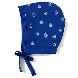 Babyhug 100% Cotton Knit Bonnet Cap with Boat Print Pack of 2 Yellow & Navy Blue - 9.5 cm Diameter