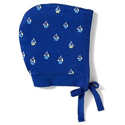 Babyhug 100% Cotton Knit Bonnet Cap with Boat Print Pack of 2 Yellow & Navy Blue - 9.5 cm Diameter