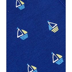 Babyhug 100% Cotton Knit Bonnet Cap with Boat Print Pack of 2 Yellow & Navy Blue - 9.5 cm Diameter