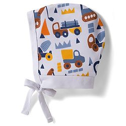 Babyhug 100% Cotton Interlock Knit Caps with Knot with Stripes & Truck Print White Pack of 2 - Diameter 11 cm