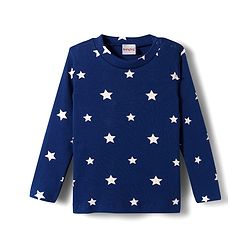 Babyhug Cotton Knit Full Sleeves Co-ords Night Suit With Star Print - Navy Blue
