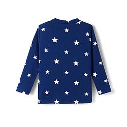 Babyhug Cotton Knit Full Sleeves Co-ords Night Suit With Star Print - Navy Blue