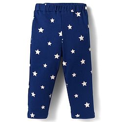 Babyhug Cotton Knit Full Sleeves Co-ords Night Suit With Star Print - Navy Blue