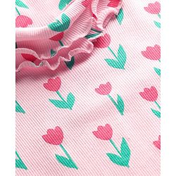 Babyhug Cotton Elastane Knit Full Sleeves Turtle Neck Winter T-Shirt with Floral Print - Pink
