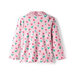 Babyhug Cotton Elastane Knit Full Sleeves Turtle Neck Winter T-Shirt with Floral Print - Pink