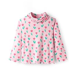 Babyhug Cotton Elastane Knit Full Sleeves Turtle Neck Winter T-Shirt with Floral Print - Pink