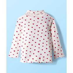 Babyhug Cotton Knit Full Sleeves Turtle Neck Winter T-Shirt with Heart Print - White