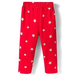 Babyhug Cotton Knit Full Sleeves Co-ords Night Suit With Star Print - Red