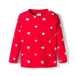 Babyhug Cotton Knit Full Sleeves Co-ords Night Suit With Star Print - Red