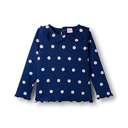 Babyhug Cotton Knit Full Sleeves Winter Wear Co-ords Night Suit With Polka Dot Print - Navy Blue