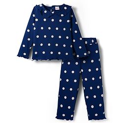 Babyhug Cotton Knit Full Sleeves Winter Wear Co-ords Night Suit With Polka Dot Print - Navy Blue