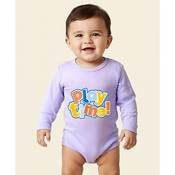 Babyhug 100% Cotton Knit Full Sleeves Onesie With Play Time Text Print - Purple
