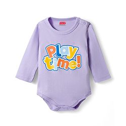 Babyhug 100% Cotton Knit Full Sleeves Onesie With Play Time Text Print - Purple