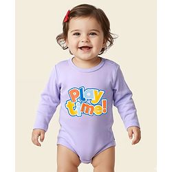Babyhug 100% Cotton Knit Full Sleeves Onesie With Play Time Text Print - Purple