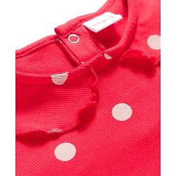 Babyhug Cotton Knit Full Sleeves Peter Pan Collar Co-ords Night Suit With Polka Dots Print - Red