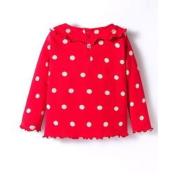 Babyhug Cotton Knit Full Sleeves Peter Pan Collar Co-ords Night Suit With Polka Dots Print - Red