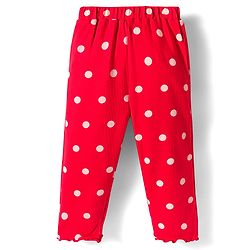 Babyhug Cotton Knit Full Sleeves Peter Pan Collar Co-ords Night Suit With Polka Dots Print - Red