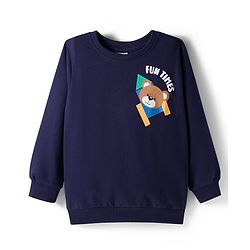 Babyhug Cotton Knit Full Sleeves Sweatshirt With Front & Back Animal Print - Navy Blue