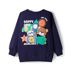 Babyhug Cotton Knit Full Sleeves Sweatshirt With Front & Back Animal Print - Navy Blue