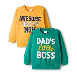 Babyhug Cotton Knit Full Sleeves Sweatshirts With Text Graphics Pack of 2 - Green & Yellow