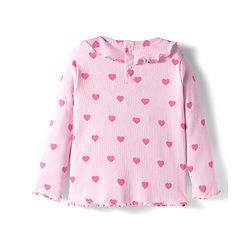 Babyhug Cotton Knit Full Length Co-ords Night Suit With Heart Print - Pink