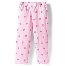 Babyhug Cotton Knit Full Length Co-ords Night Suit With Heart Print - Pink