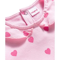 Babyhug Cotton Knit Full Length Co-ords Night Suit With Heart Print - Pink