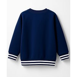 Babyhug Cotton Knit Full Sleeves Sweatshirt With Teddy Bear Print & Bow Applique - Navy Blue