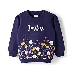 Babyhug Cotton Knit Full Sleeves Sweatshirt With Floral Graphics - Navy Blue