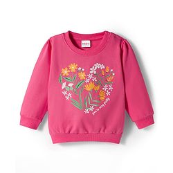 Babyhug Cotton Knit Full Sleeves Sweatshirt With Floral Graphics - Pink