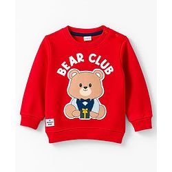 Babyhug Cotton Knit Full Sleeves Sweatshirt With Teddy Bear Patch - Red