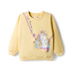 Babyhug Cotton Knit Full Sleeves Sweatshirt with Unicorn Graphics - Yellow