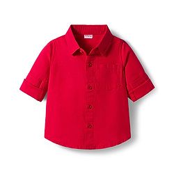 Babyhug Cotton Woven Full Sleeves Solid Color Shirt & Jeans Set - Red & Blue