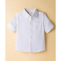 Babyhug Cotton Woven Full Sleeves Solid Shirt and Denim Jeans Set - White
