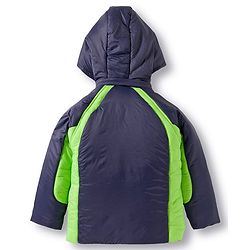 Babyhug Woven Full Raglan Sleeves Hooded Padded Jacket With Number Patch - Navy Blue & Green