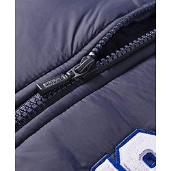 Babyhug Woven Full Raglan Sleeves Hooded Padded Jacket With Number Patch - Navy Blue & Green