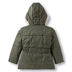 Babyhug Woven Full Sleeves Hooded Padded Jacket with Floral Applique & Belt - Olive Green