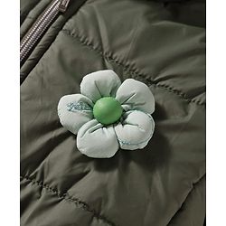 Babyhug Woven Full Sleeves Hooded Padded Jacket with Floral Applique & Belt - Olive Green