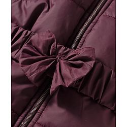Babyhug Woven Full Sleeves Hooded Padded Jacket with Bow Belt - Wine