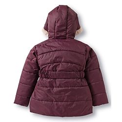 Babyhug Woven Full Sleeves Hooded Padded Jacket with Bow Belt - Wine