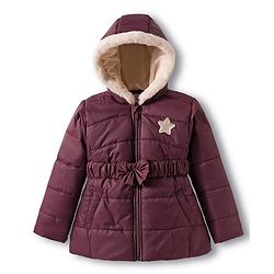 Babyhug Woven Full Sleeves Hooded Padded Jacket with Bow Belt - Wine