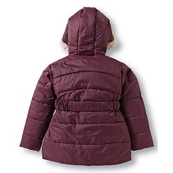 Babyhug Woven Full Sleeves Hooded Padded Jacket with Bow Belt - Wine