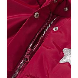 Babyhug Woven Full Sleeves Hooded Coat with Glittery Star Print - Maroon