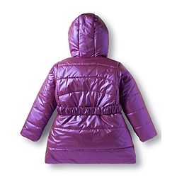 Babyhug Woven Full Sleeves Knee Length Hooded Padded Jacket with Bow Applique - Purple