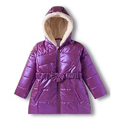 Babyhug Woven Full Sleeves Knee Length Hooded Padded Jacket with Bow Applique - Purple