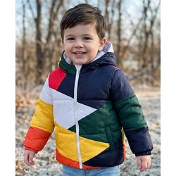 Babyhug Woven Full Sleeves Hooded Padded Jacket with Color Block - Multicolor
