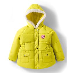 Babyhug Woven Full Raglan Sleeves Hooded Padded Jacket With Floral Applique - Lime Green