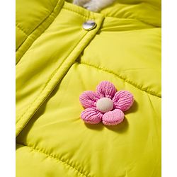 Babyhug Woven Full Raglan Sleeves Hooded Padded Jacket With Floral Applique - Lime Green
