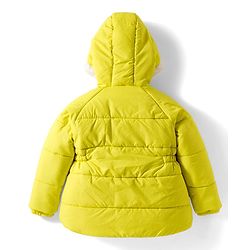 Babyhug Woven Full Raglan Sleeves Hooded Padded Jacket With Floral Applique - Lime Green